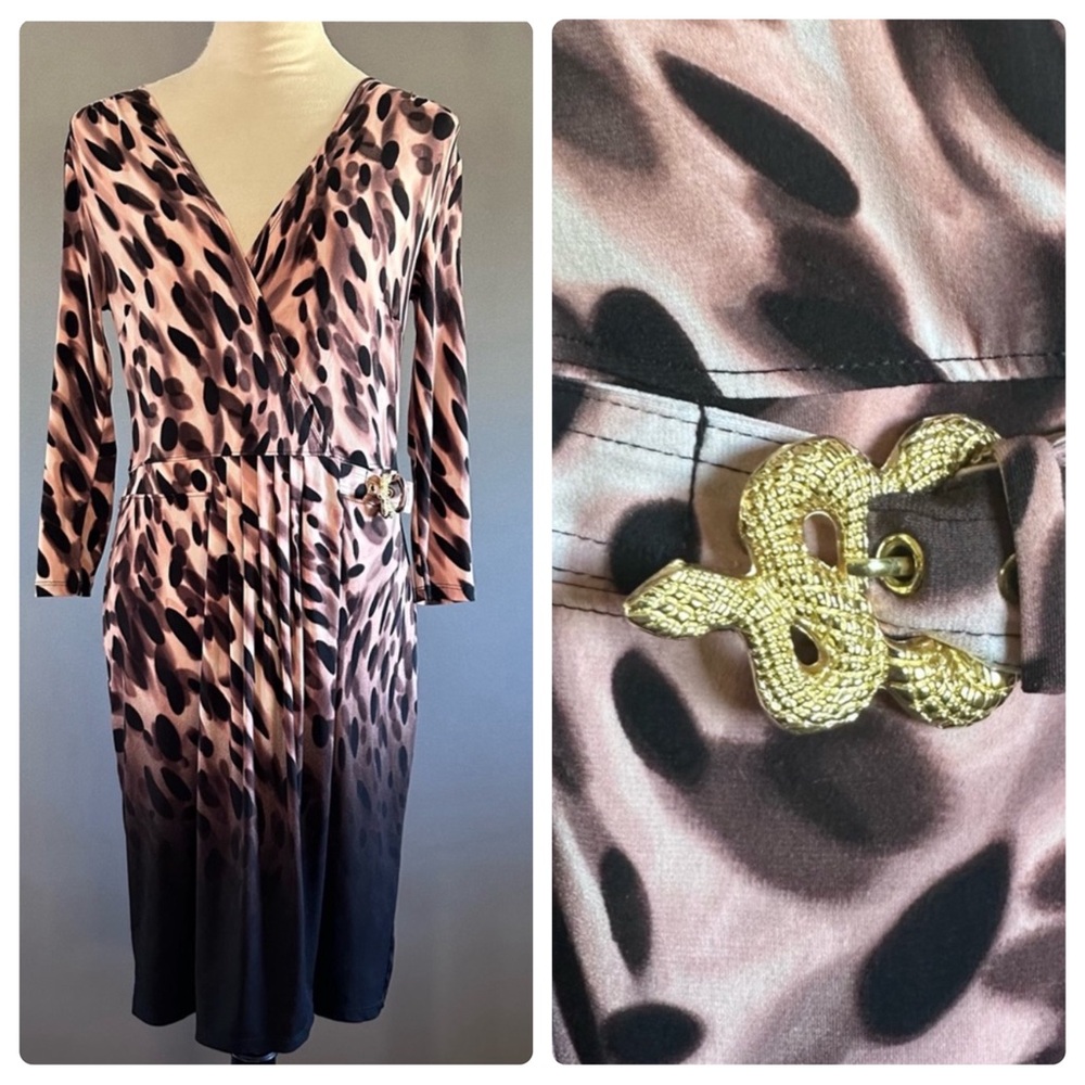 Jennifer Lopez Animal Leopard Print Ombre Snake Wrap Dress